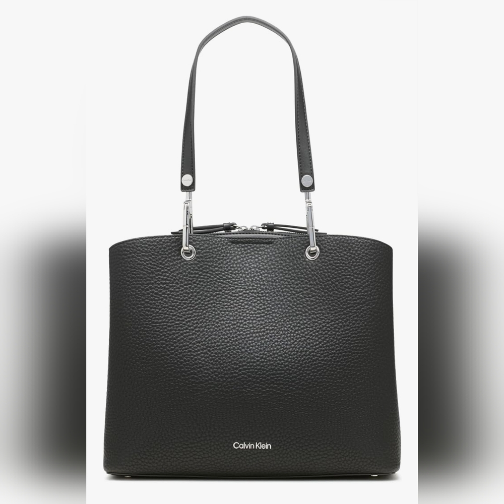 Calvin Klein Black Pebbled Leather Structured Tote